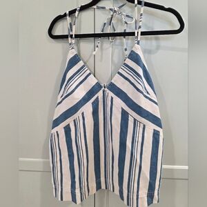 Universal Thread Denim Halter Top Blue White Stripe Straps Size XL NWT